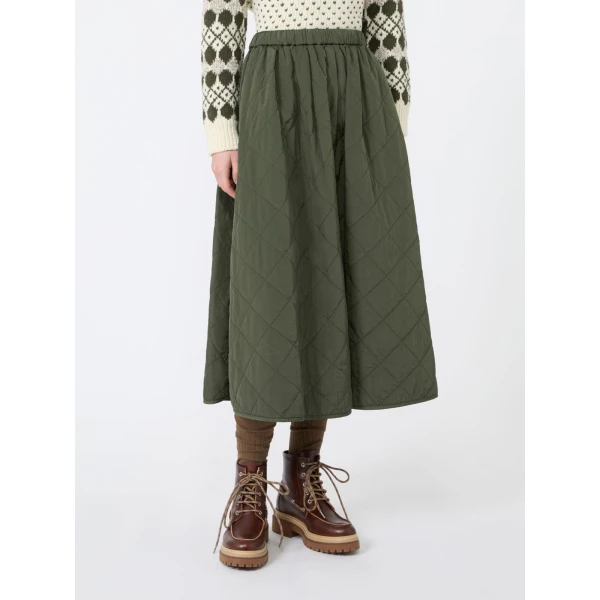 Max Mara Briose Diamond-Quilted Flared Skirt in Khaki | Midi Skirts | Coveti