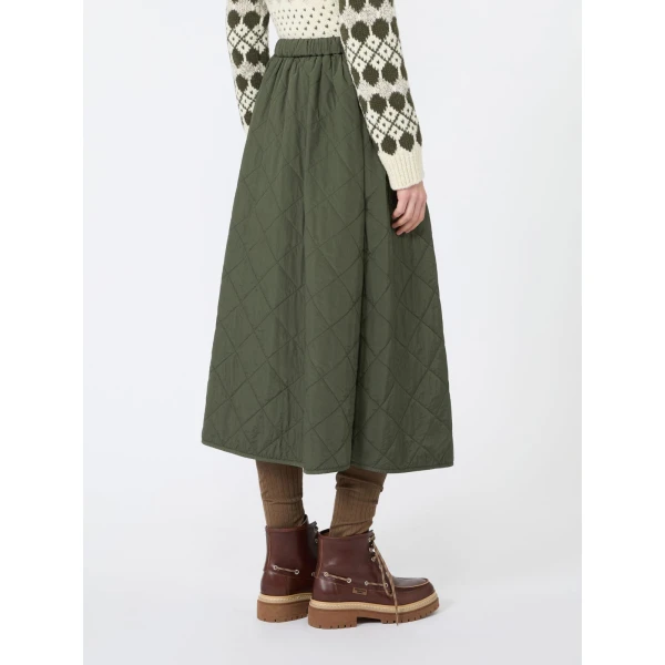 Max Mara Briose Diamond-Quilted Flared Skirt in Khaki | Midi Skirts | Coveti