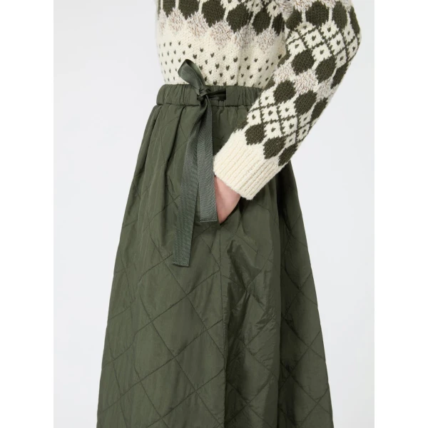 Max Mara Briose Diamond-Quilted Flared Skirt in Khaki | Midi Skirts | Coveti