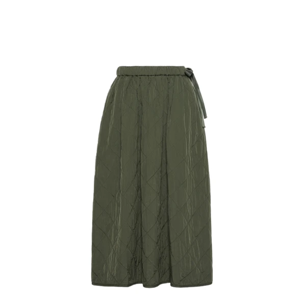 Briose Diamond-Quilted Flared Skirt in Khaki