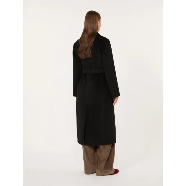 Max Mara Bronte Long Wool and Alpaca Teddy Coat in Black | Wool Coat | Coveti