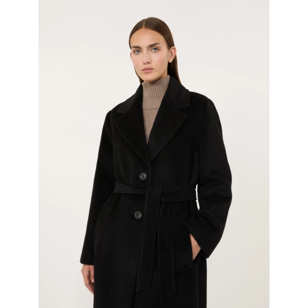 Max Mara Bronte Long Wool and Alpaca Teddy Coat in Black | Wool Coat | Coveti