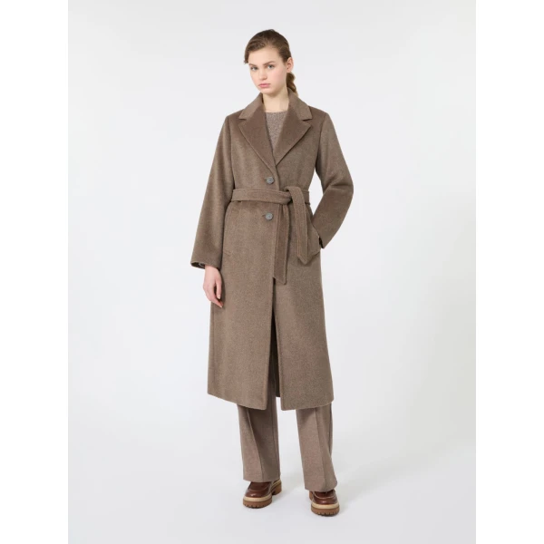 Max Mara Bronte Long Wool and Alpaca Teddy Coat in Marron Glace | Wool Coat | Coveti