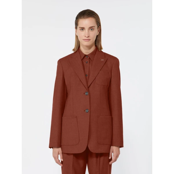 Max Mara Bronte Single-Breasted Cashmere Foule Blazer in Brick Red | Blazers | Coveti