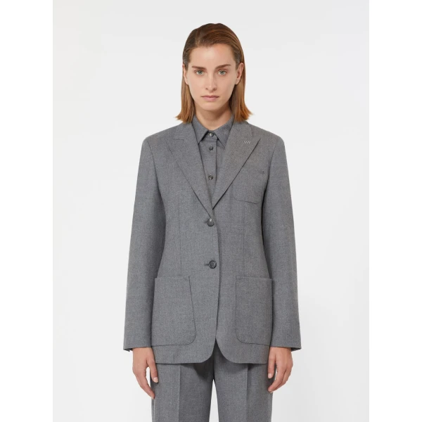 Max Mara Bronte Single-Breasted Cashmere Foule Blazer in Medium Grey | Blazers | Coveti
