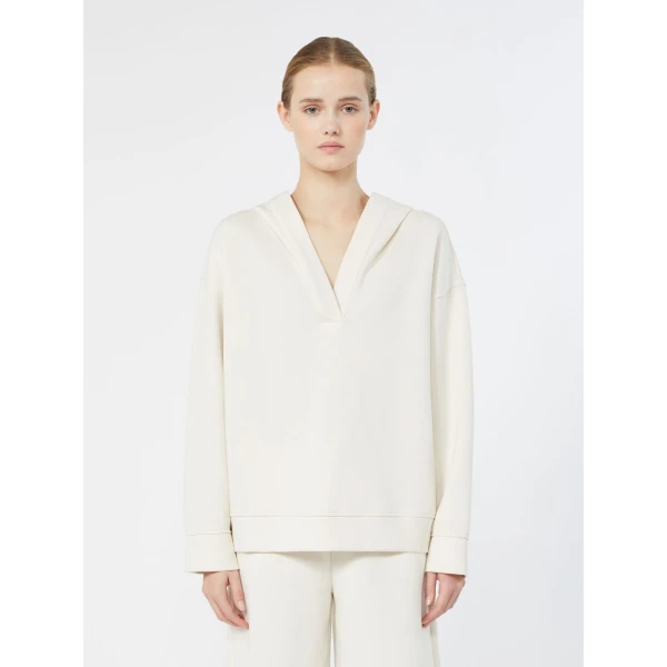 Max Mara Buona Technical Jersey Hooded Sweatshirt in Natural | Sweaters | Coveti