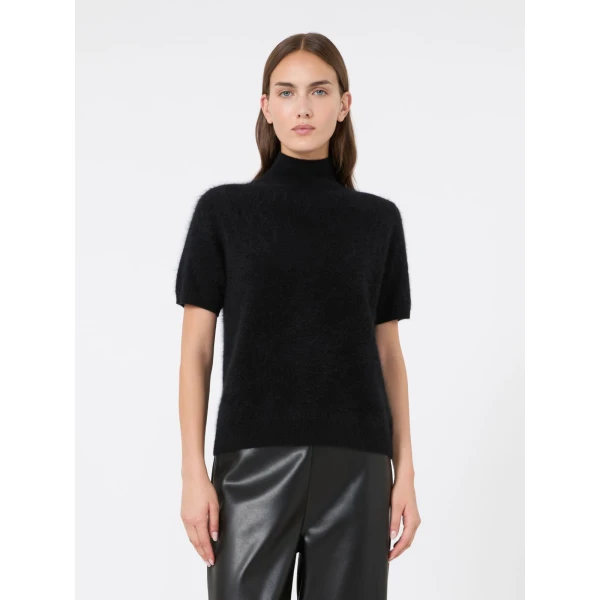 Max Mara Buono Brushed Wool Short-Sleeve Polo-Neck in Black | Turtlenecks | Coveti