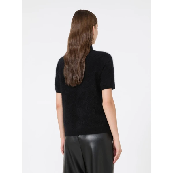 Max Mara Buono Brushed Wool Short-Sleeve Polo-Neck in Black | Turtlenecks | Coveti