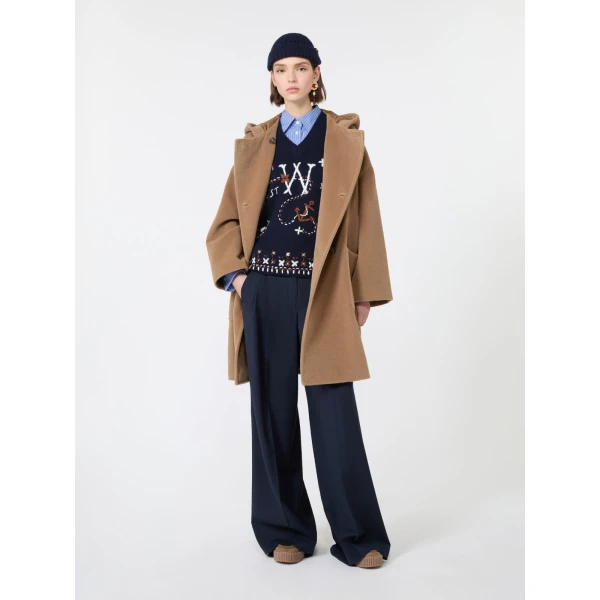 Max Mara Cacao Embroidered Wool Gilet in Ultramarine | Sweaters | Coveti