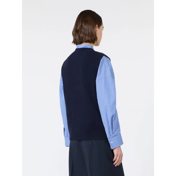 Max Mara Cacao Embroidered Wool Gilet in Ultramarine | Sweaters | Coveti