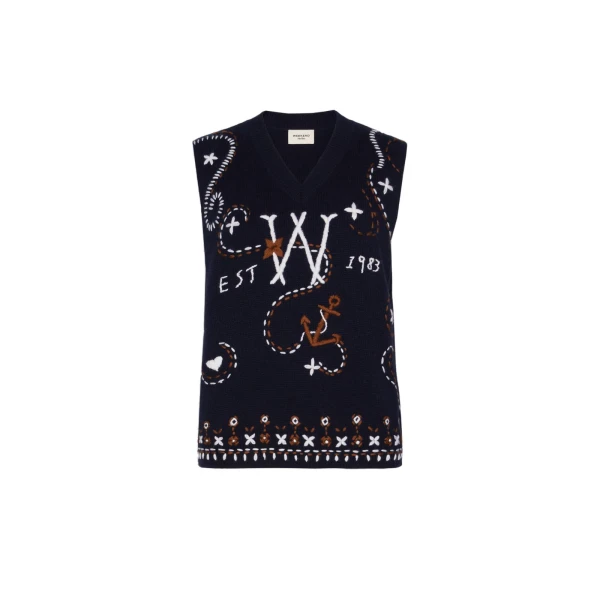 Max Mara Cacao Embroidered Wool Gilet in Ultramarine | Sweaters | Coveti