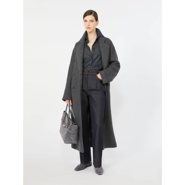 Max Mara Cadmio Oversized Cashmere Jersey Coat in Dark Grey | Coats | Coveti