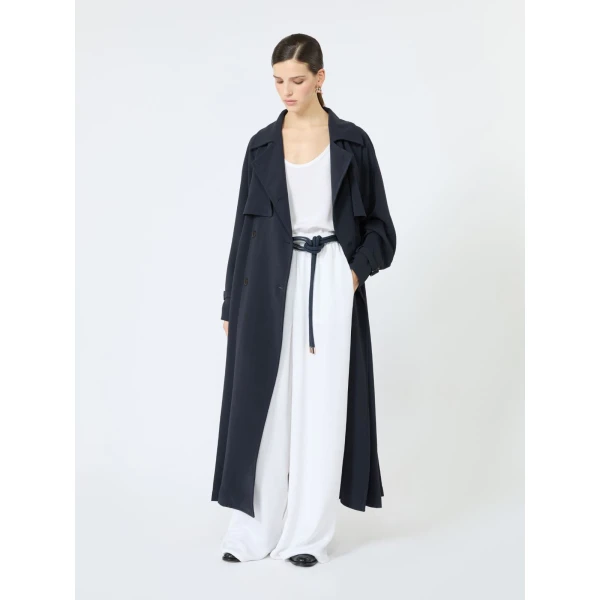 Max Mara Calata Double-Breasted Compact Cady Trench Coat in Midnight Blue | Trench Coat | Coveti