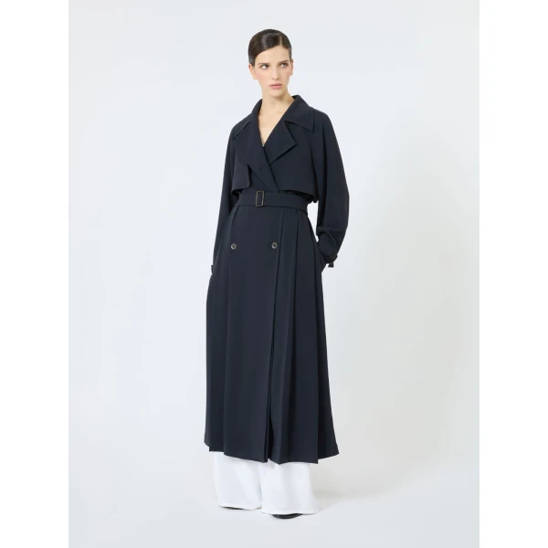 Max Mara Calata Double-Breasted Compact Cady Trench Coat in Midnight Blue | Trench Coat | Coveti