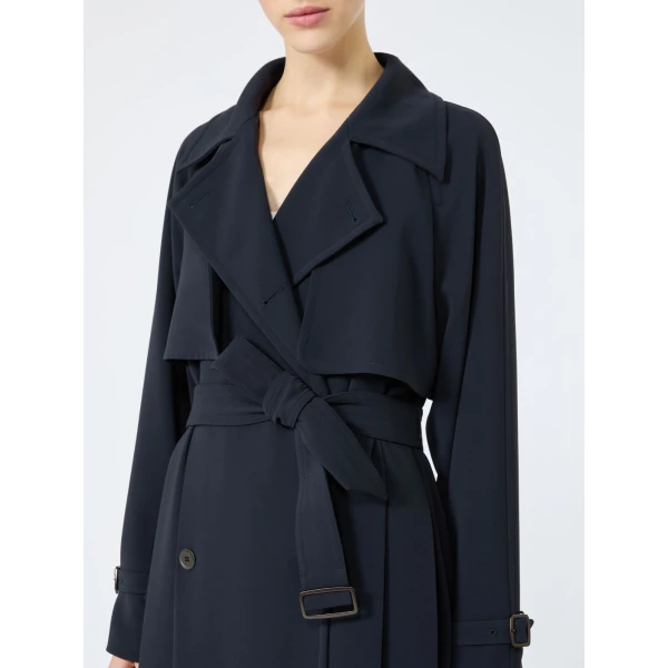 Max Mara Calata Double-Breasted Compact Cady Trench Coat in Midnight Blue | Trench Coat | Coveti