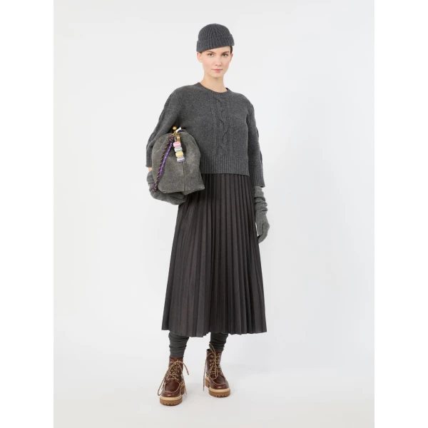 Max Mara Calco Jersey Dress with Wool Cable Jumper in Dark Grey | Midi Dresses | Coveti