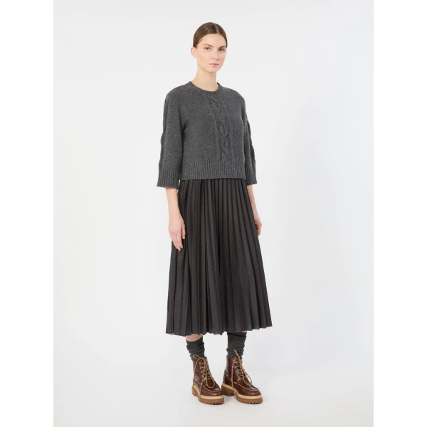 Max Mara Calco Jersey Dress with Wool Cable Jumper in Dark Grey | Midi Dresses | Coveti