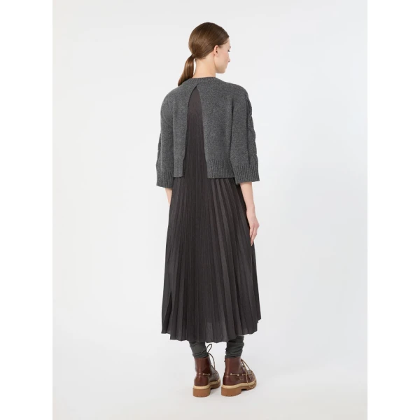 Max Mara Calco Jersey Dress with Wool Cable Jumper in Dark Grey | Midi Dresses | Coveti