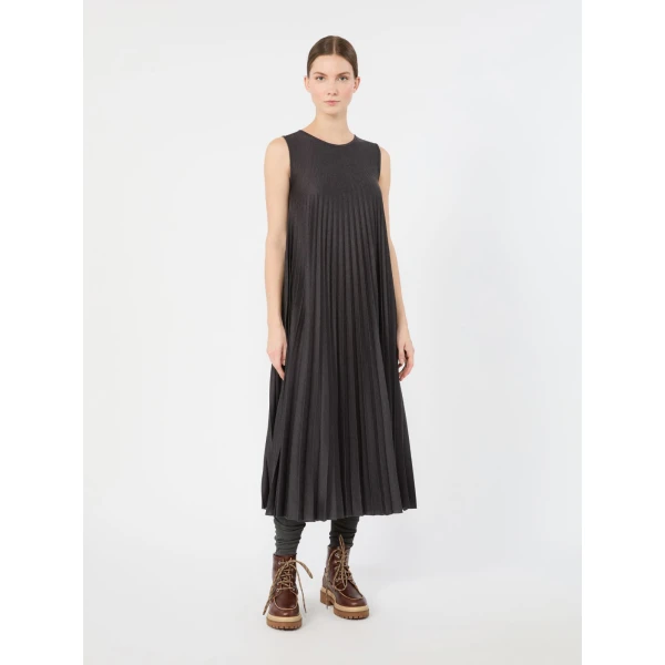 Max Mara Calco Jersey Dress with Wool Cable Jumper in Dark Grey | Midi Dresses | Coveti