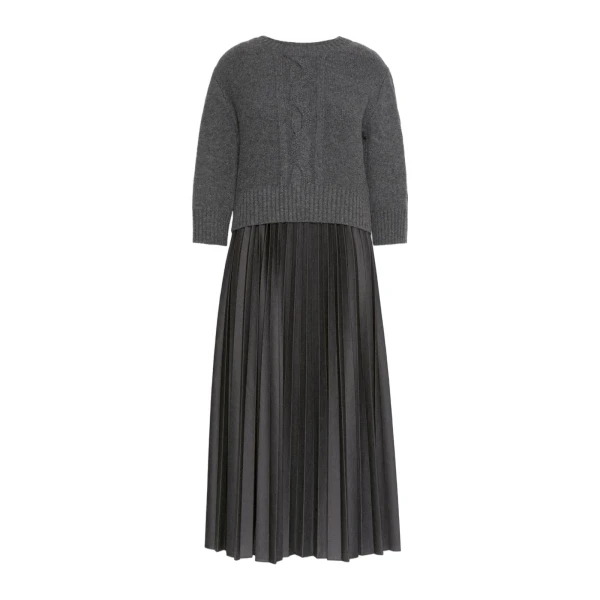 Max Mara Calco Jersey Dress with Wool Cable Jumper in Dark Grey | Midi Dresses | Coveti