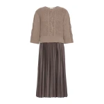 Max Mara Calco Jersey Dress with Wool Cable Jumper in Hazelnut Brown | Midi Dresses | Coveti