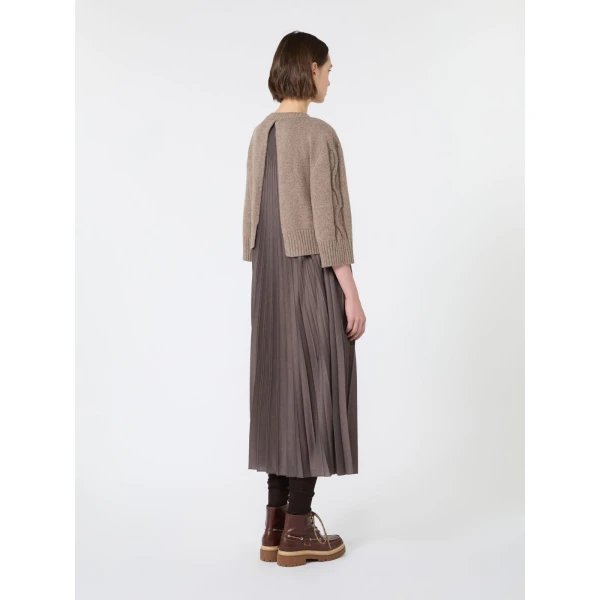 Max Mara Calco Jersey Dress with Wool Cable Jumper in Hazelnut Brown | Midi Dresses | Coveti