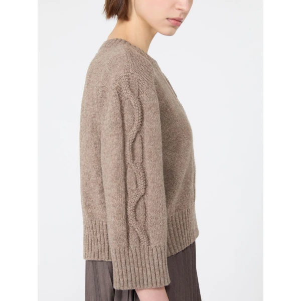 Max Mara Calco Jersey Dress with Wool Cable Jumper in Hazelnut Brown | Midi Dresses | Coveti