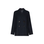Max Mara Calibri Double-Breasted Pinstripe Wool Jacket in Midnight Blue | Blazers | Coveti