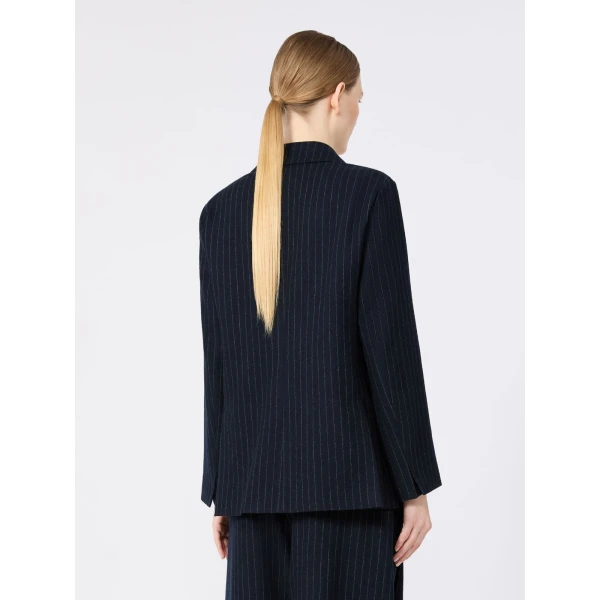 Max Mara Calibri Double-Breasted Pinstripe Wool Jacket in Midnight Blue | Blazers | Coveti