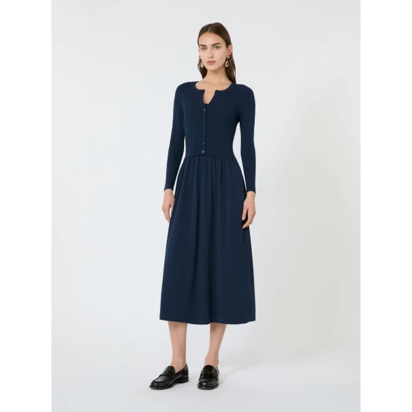 Max Mara Calibri Long Viscose Knit Dress in Navy | Maxi Dresses | Coveti