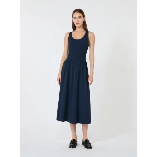 Max Mara Calibri Long Viscose Knit Dress in Navy | Maxi Dresses | Coveti