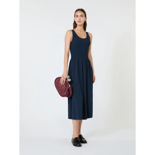 Max Mara Calibri Long Viscose Knit Dress in Navy | Maxi Dresses | Coveti
