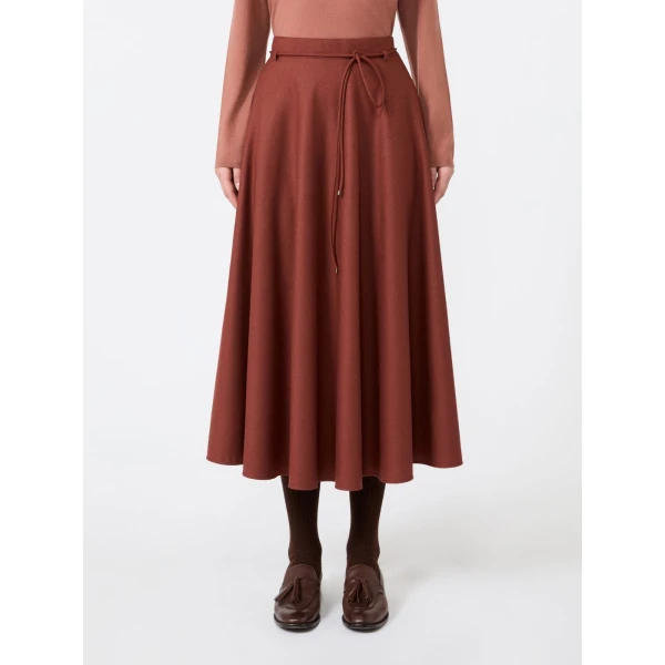 Max Mara Califfo Flared Cashmere Foule Skirt in Brick Red | Maxi Skirts | Coveti