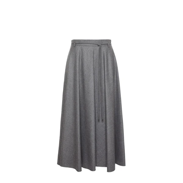 Califfo Flared Cashmere Foule Skirt in Medium Grey
