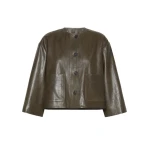 Max Mara Caliga Boxy Nappa Leather Jacket in Khaki | Leather Jackets | Coveti