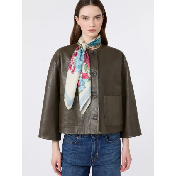 Max Mara Caliga Boxy Nappa Leather Jacket in Khaki | Leather Jackets | Coveti