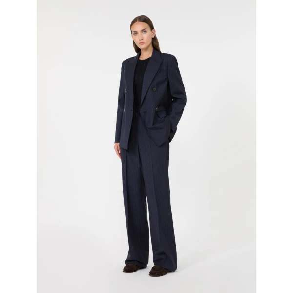 Max Mara Cambusa Patterned Wool Trousers in Navy | Tailored pants | Coveti