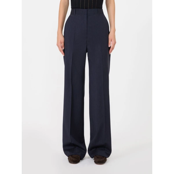 Max Mara Cambusa Patterned Wool Trousers in Navy | Tailored pants | Coveti
