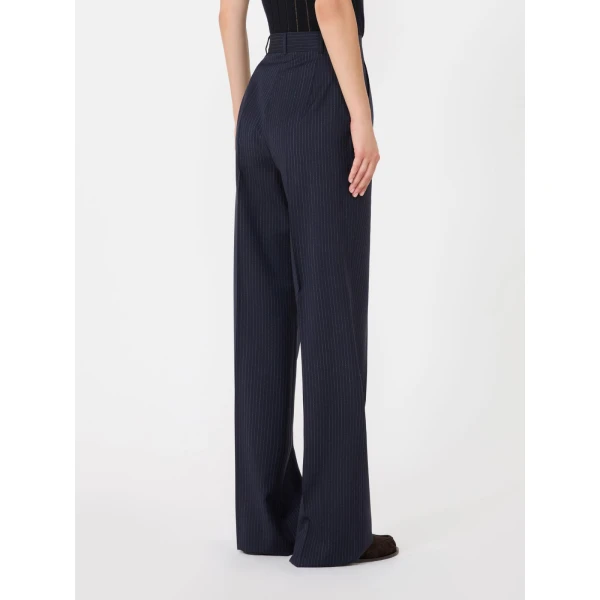 Max Mara Cambusa Patterned Wool Trousers in Navy | Tailored pants | Coveti