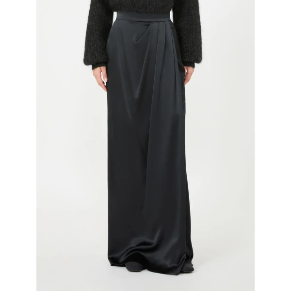 Max Mara Camera Long Silk Satin Skirt in Dark Grey | Maxi Skirts | Coveti