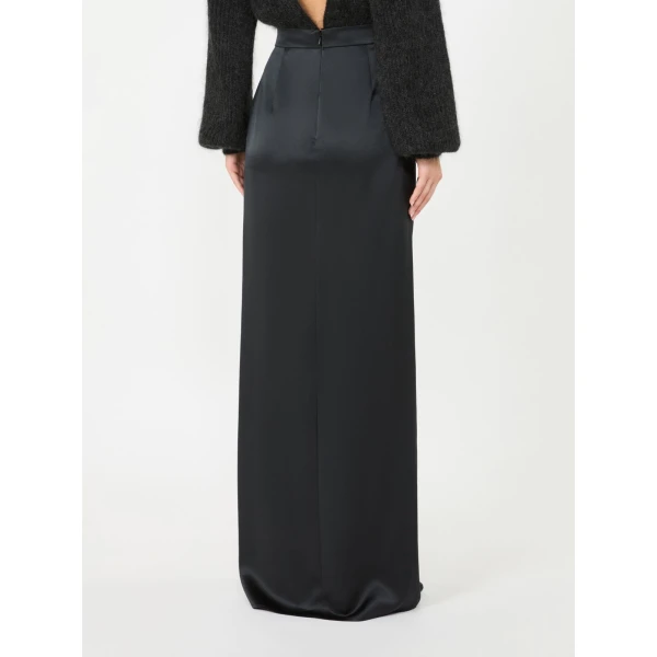 Max Mara Camera Long Silk Satin Skirt in Dark Grey | Maxi Skirts | Coveti