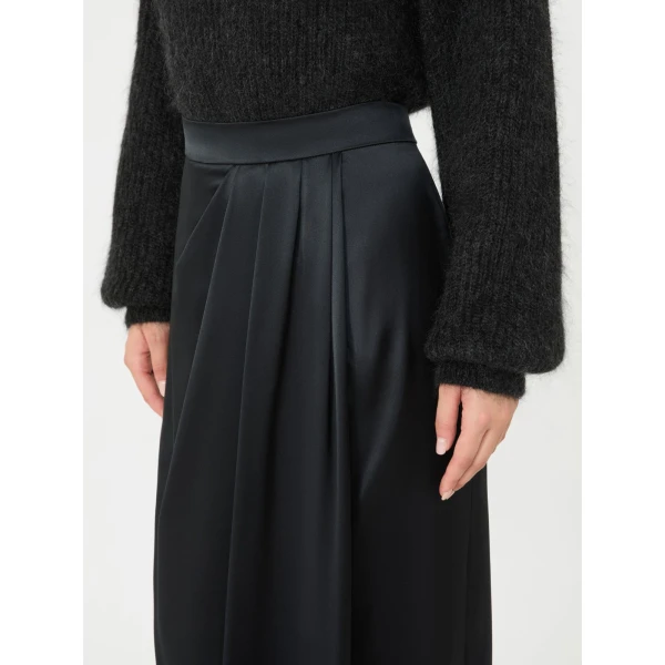 Max Mara Camera Long Silk Satin Skirt in Dark Grey | Maxi Skirts | Coveti