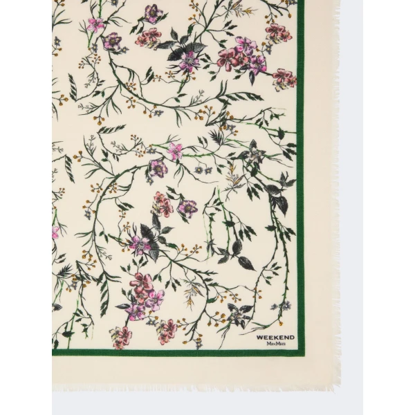 Max Mara Camice Printed Wool and Silk Foulard in White | Scarves | Coveti