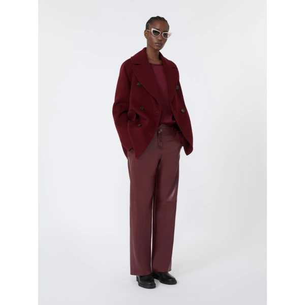 Max Mara Camilla Wool Pea Coat in Bordeaux | Wool Coat | Coveti