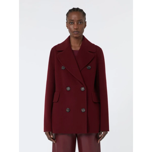Max Mara Camilla Wool Pea Coat in Bordeaux | Wool Coat | Coveti