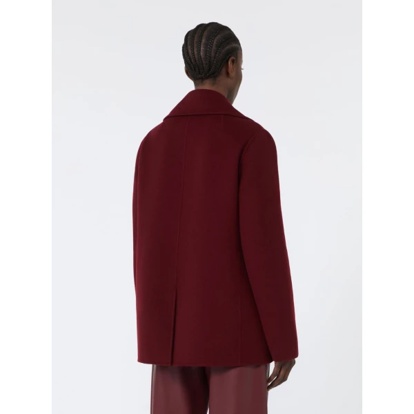 Max Mara Camilla Wool Pea Coat in Bordeaux | Wool Coat | Coveti