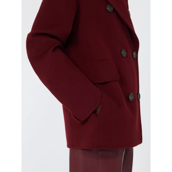Max Mara Camilla Wool Pea Coat in Bordeaux | Wool Coat | Coveti