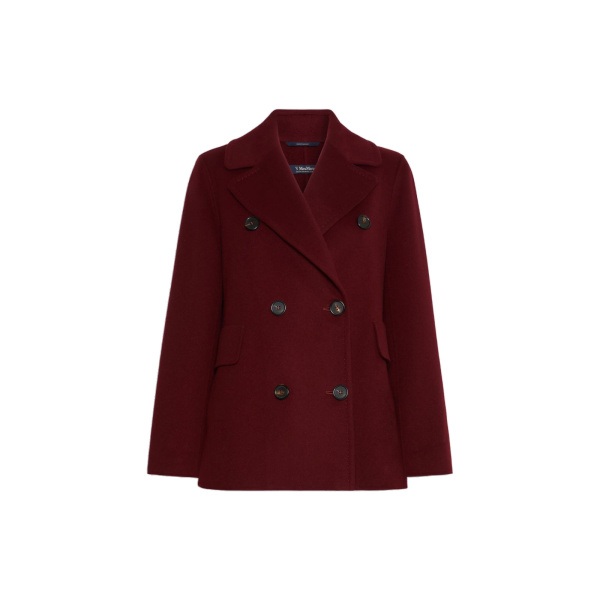 Max Mara Camilla Wool Pea Coat in Bordeaux | Wool Coat | Coveti