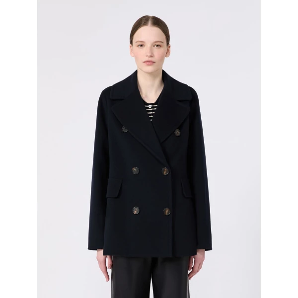 Max Mara Camilla Wool Pea Coat in Midnight Blue | Wool Coat | Coveti