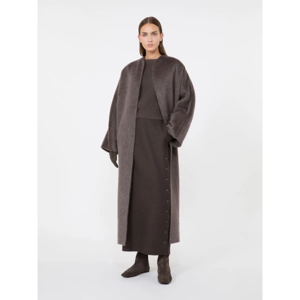 Max Mara Campo Long Felted Wool Skirt in Mud | Maxi Skirts | Coveti